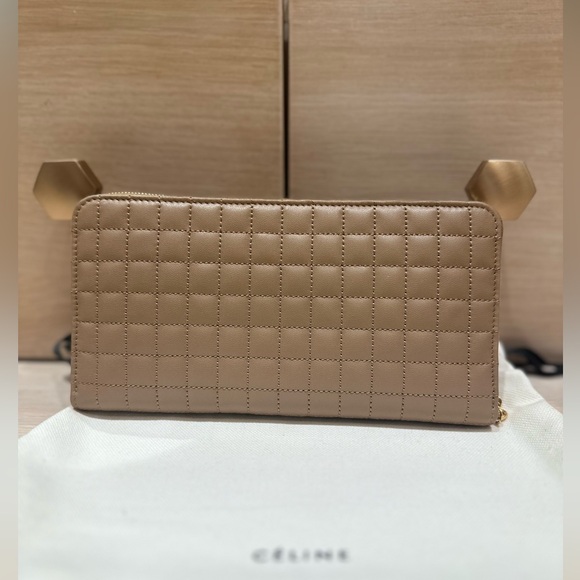 Celine Leather C Charm Zip Around Wallet Brown Pony-style calfskin - Picture 1 of 6